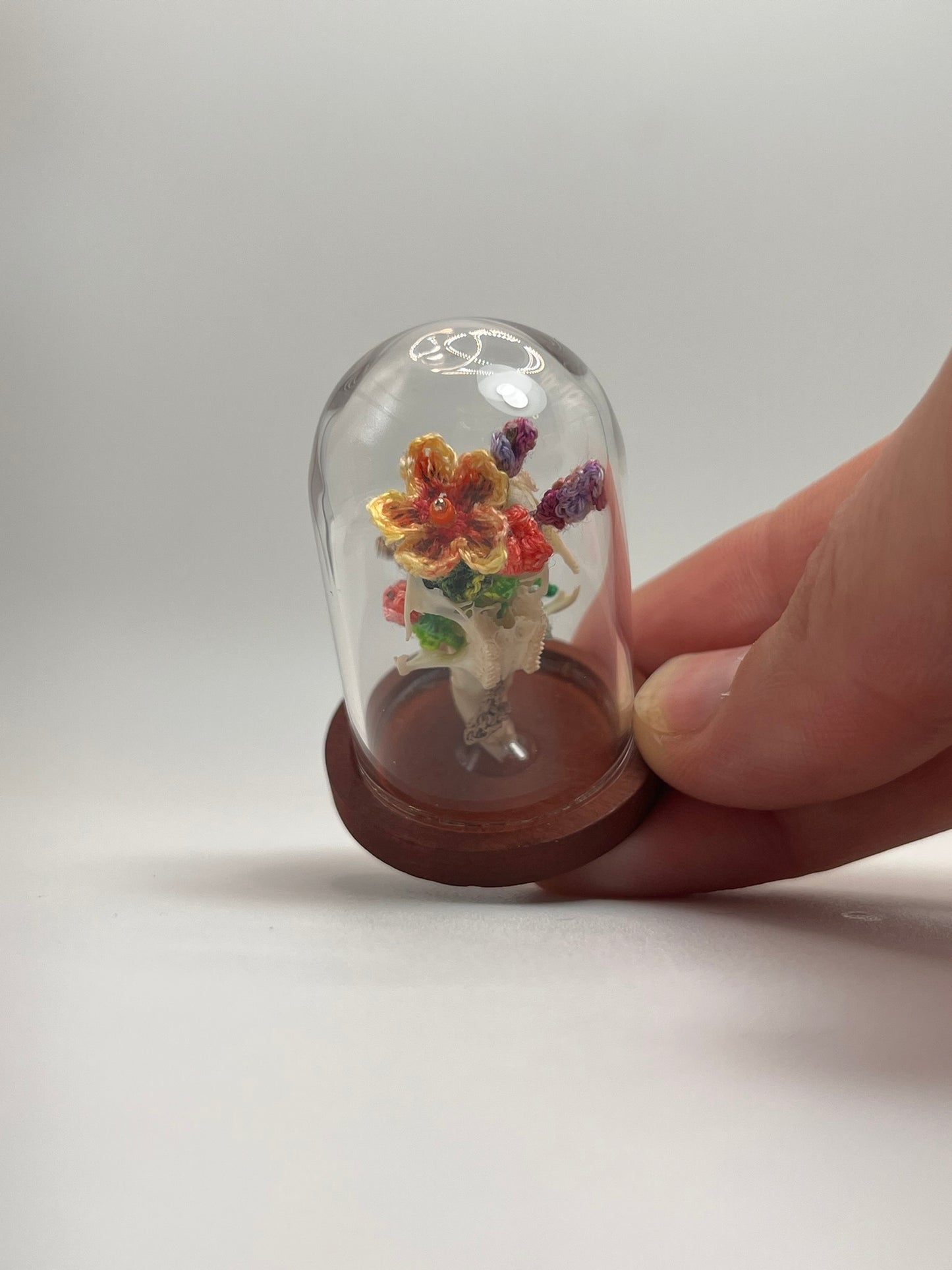 garden blooms & mushrooms skull - micro-crochet dome jar