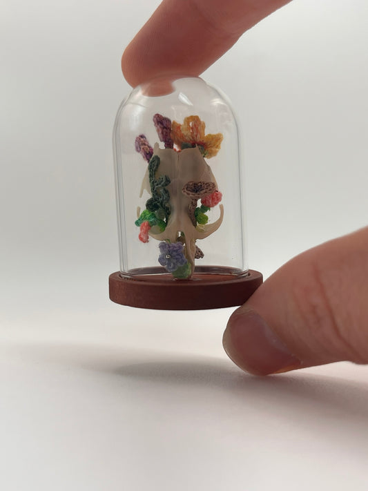 garden blooms & mushrooms skull - micro-crochet dome jar