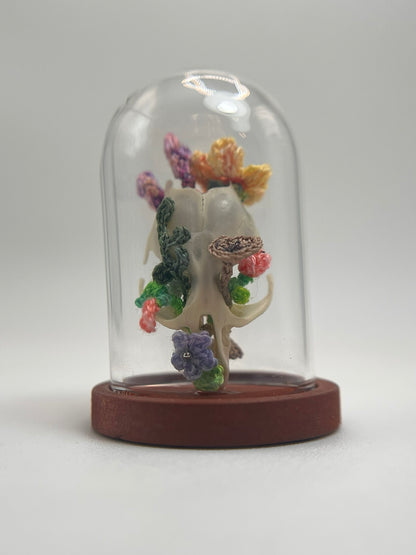 garden blooms & mushrooms skull - micro-crochet dome jar