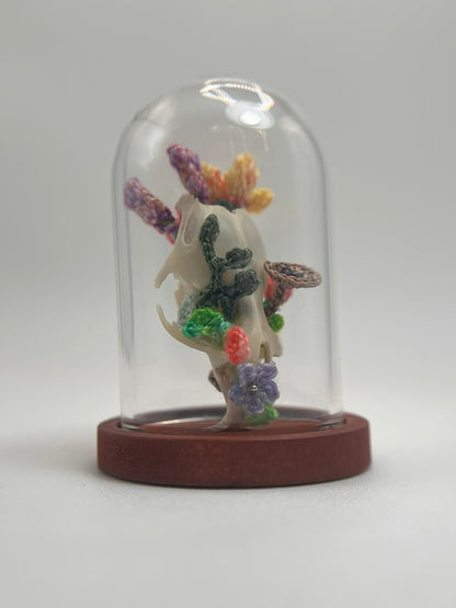 garden blooms & mushrooms skull - micro-crochet dome jar