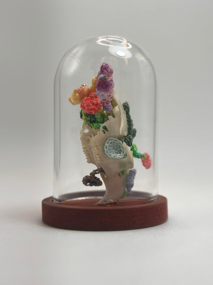 garden blooms & mushrooms skull - micro-crochet dome jar