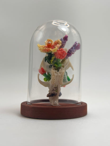 garden blooms & mushrooms skull - micro-crochet dome jar
