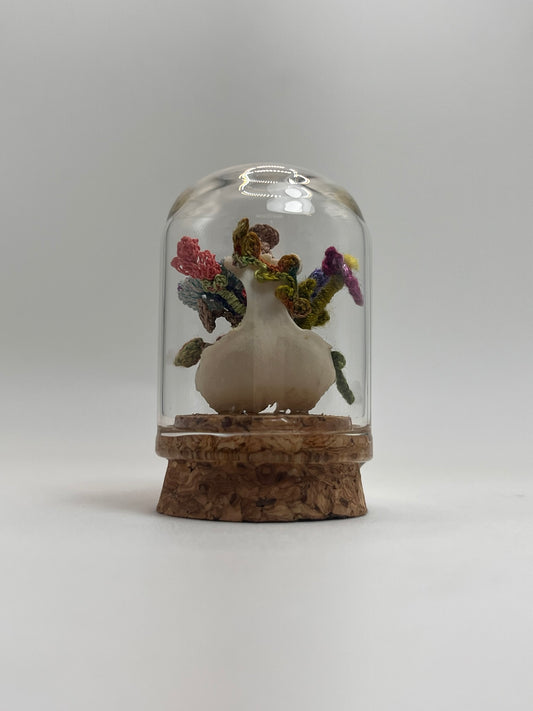blooms & shrooms skull - micro-crochet dome jar