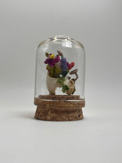 blooms & shrooms skull - micro-crochet dome jar