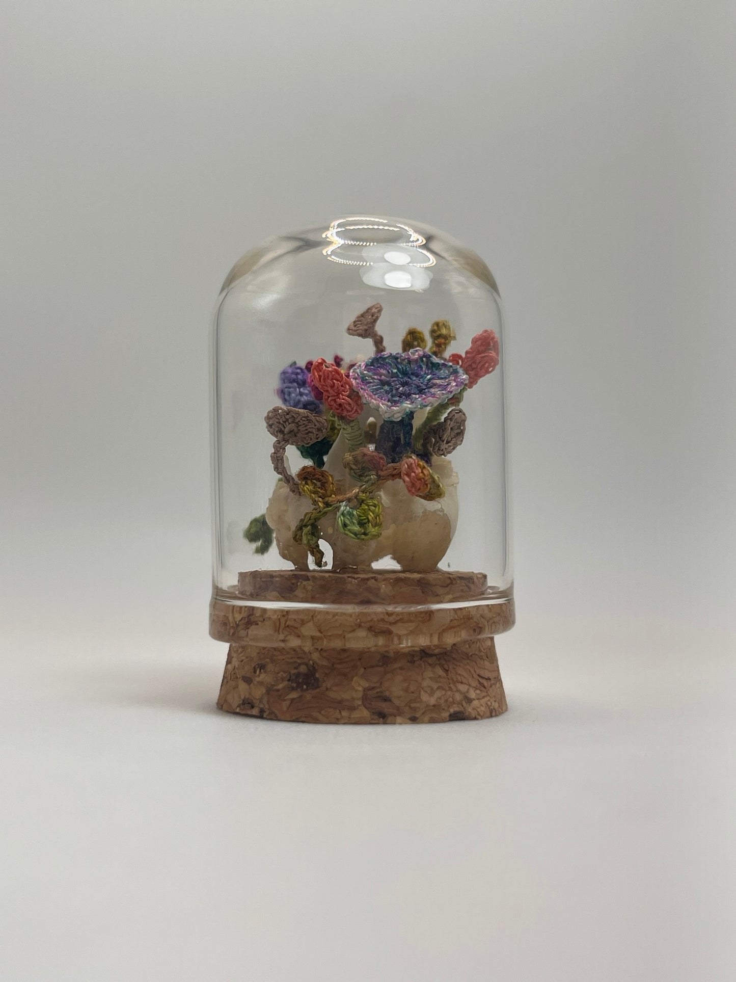 blooms & shrooms skull - micro-crochet dome jar