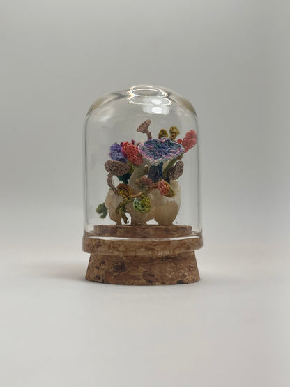 blooms & shrooms skull - micro-crochet dome jar
