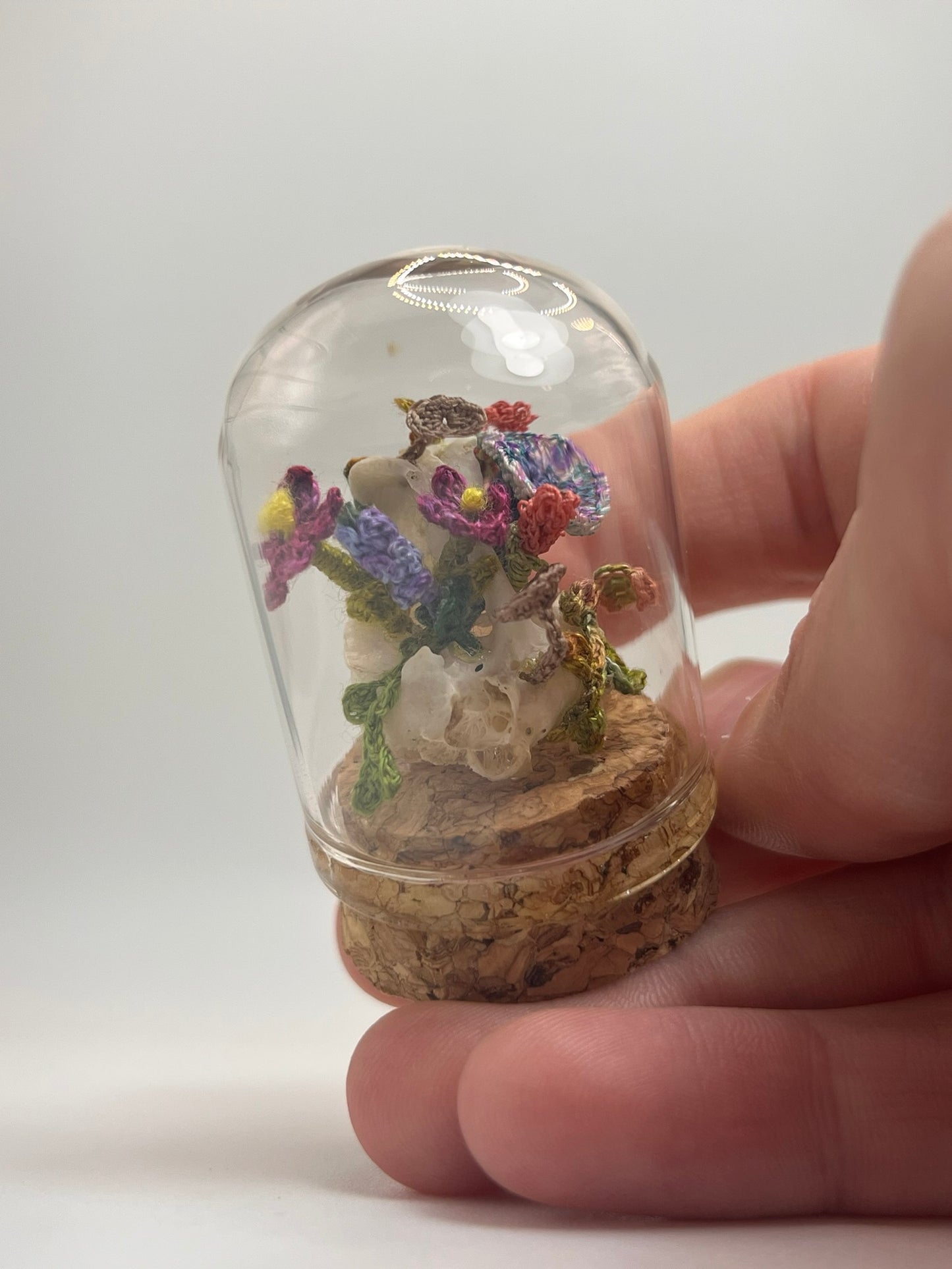 blooms & shrooms skull - micro-crochet dome jar