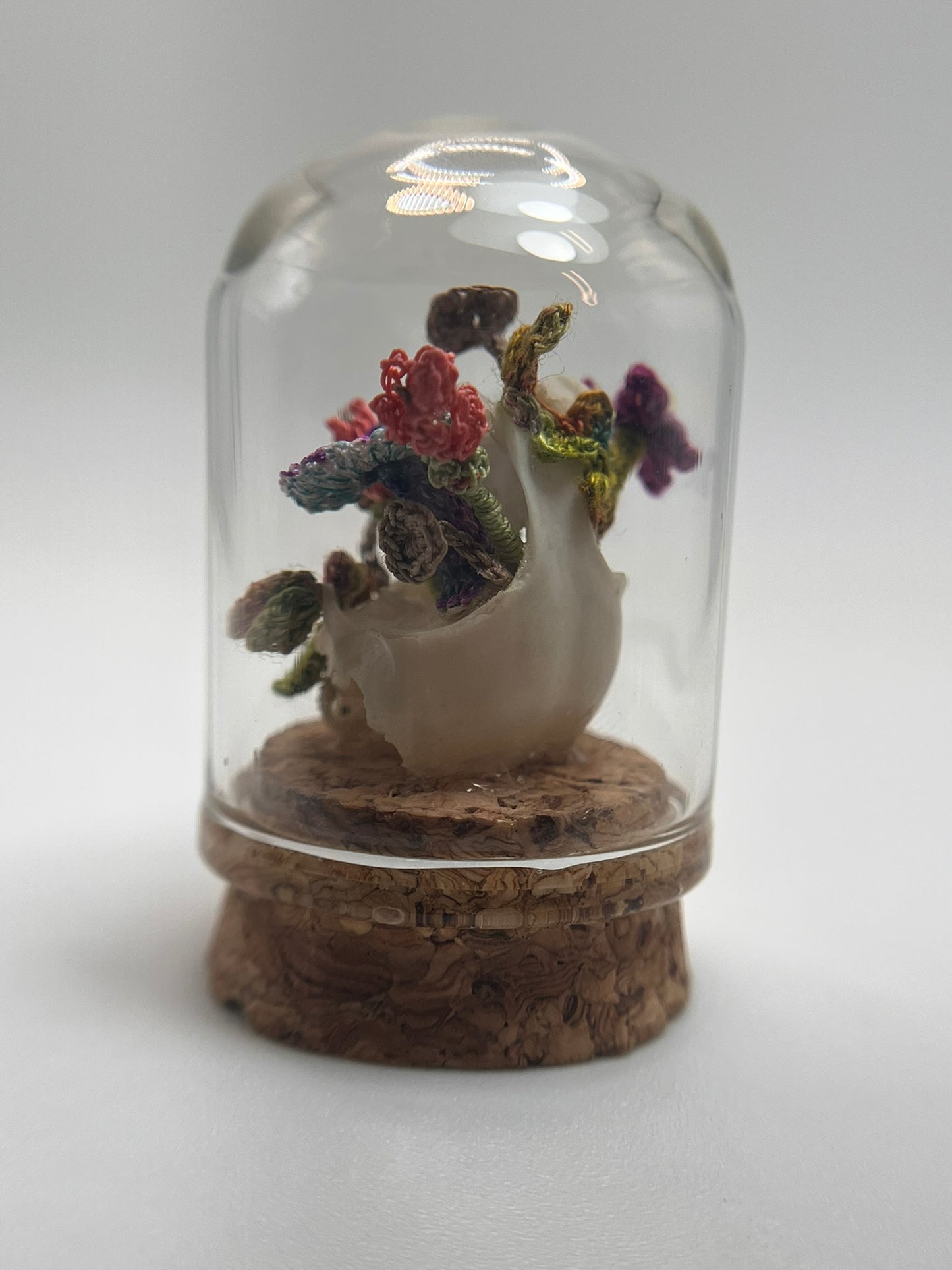 blooms & shrooms skull - micro-crochet dome jar
