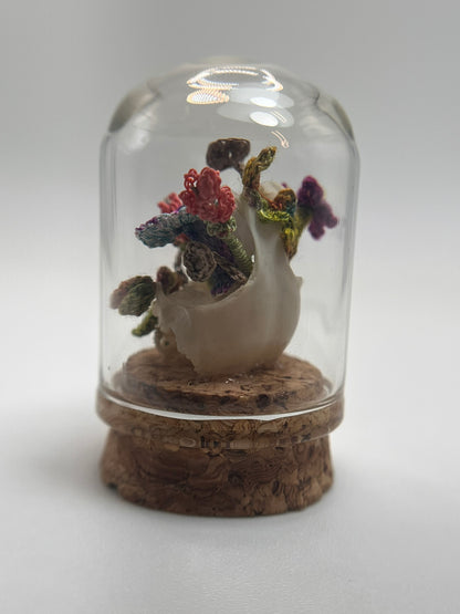 blooms & shrooms skull - micro-crochet dome jar