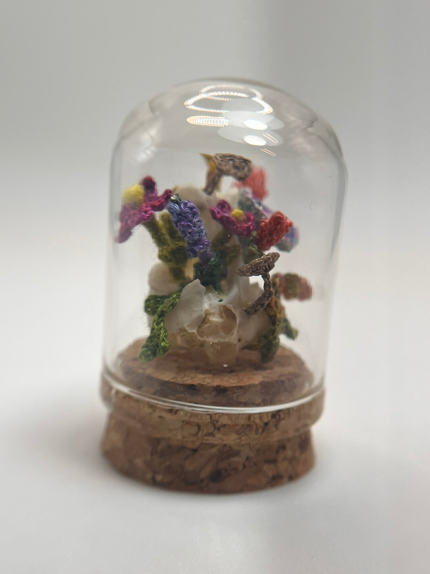 blooms & shrooms skull - micro-crochet dome jar