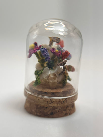 blooms & shrooms skull - micro-crochet dome jar
