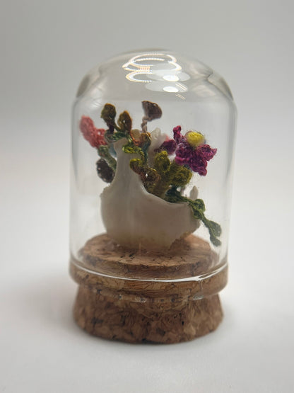 blooms & shrooms skull - micro-crochet dome jar