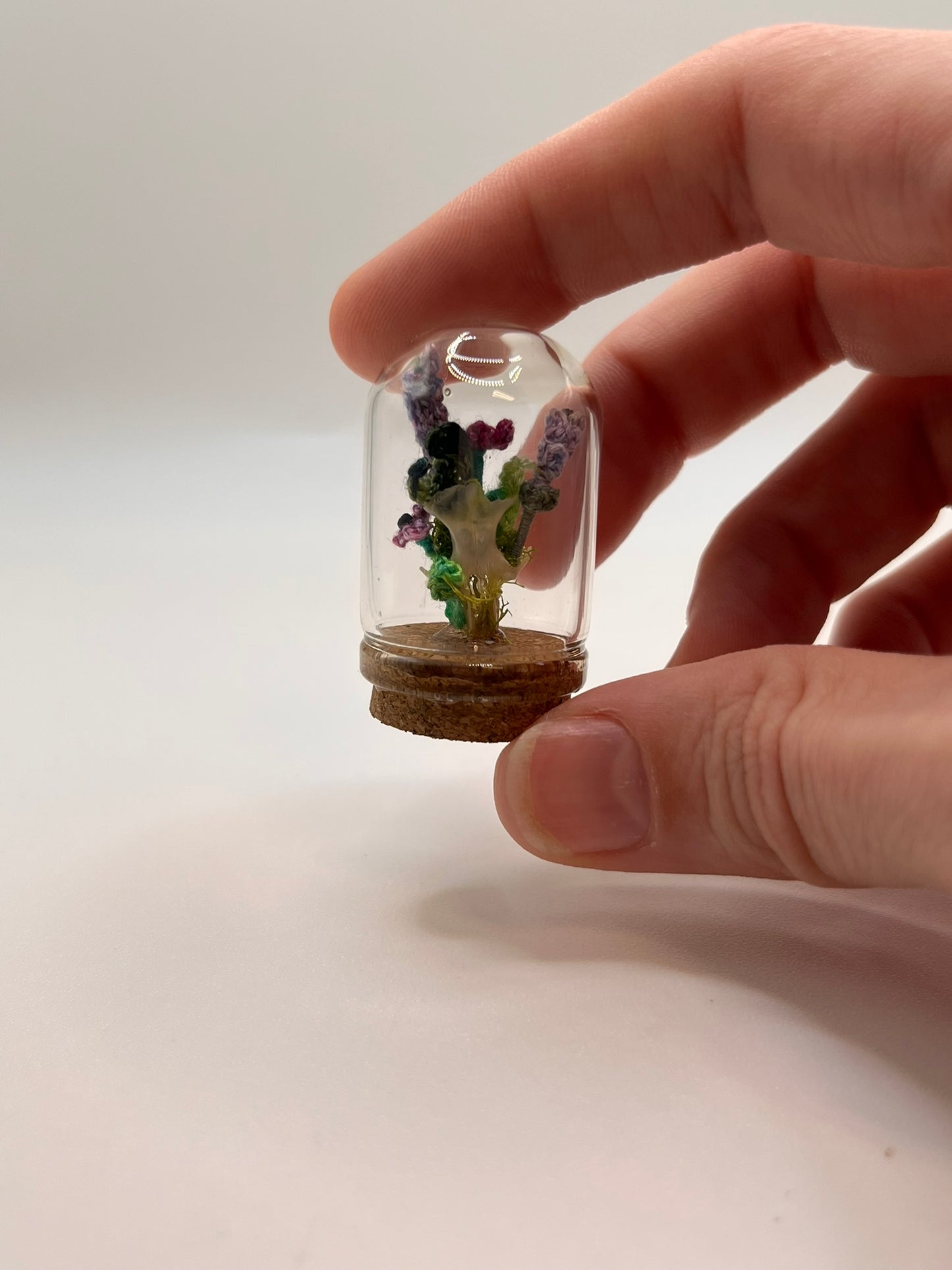 flowers & moss skull - micro-crochet dome mini jar