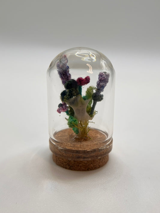 flowers & moss skull - micro-crochet dome mini jar