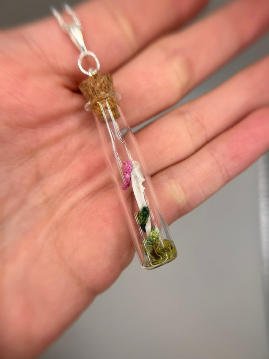 flowers, vine, & ulna - bone garden vial necklace