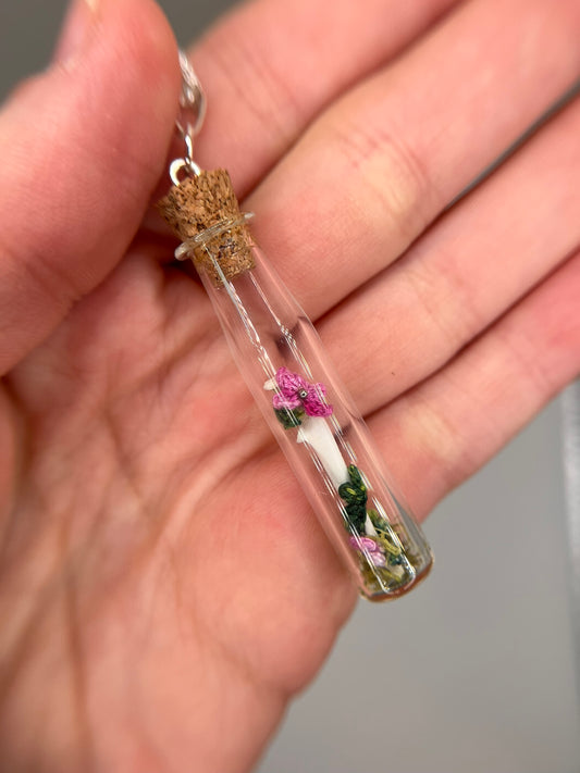 flowers, vine, & ulna - bone garden vial necklace