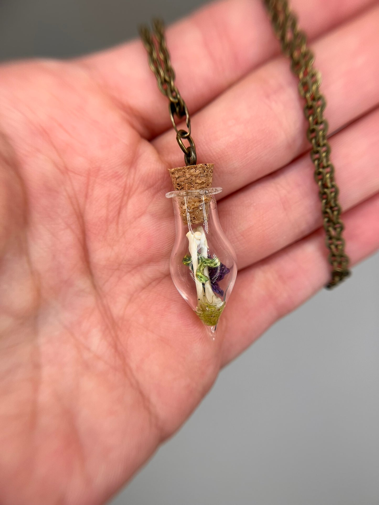 violet & femur bone pair - bone garden necklace