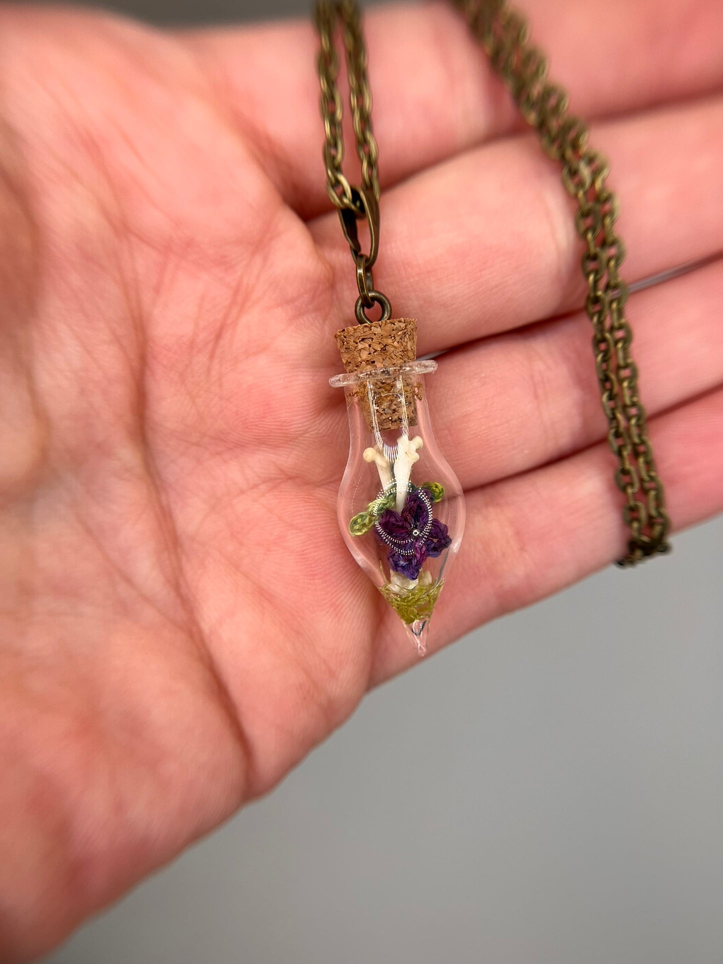 violet & femur bone pair - bone garden necklace