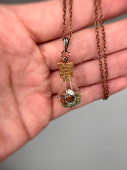 sphenoid bone, stump, & moss - bone garden necklace