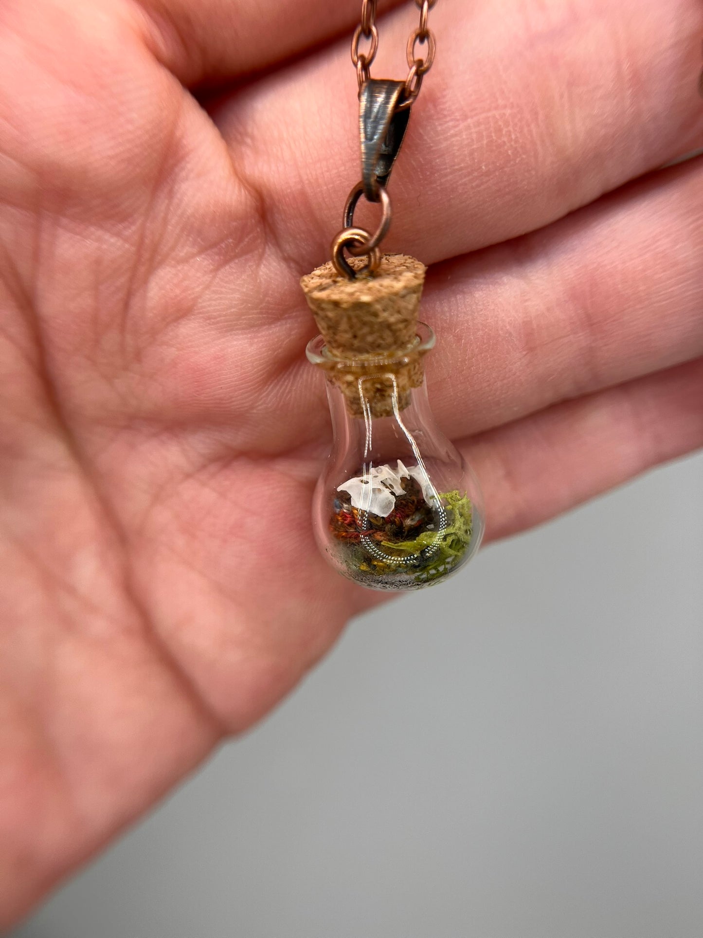 sphenoid bone, stump, & moss - bone garden necklace