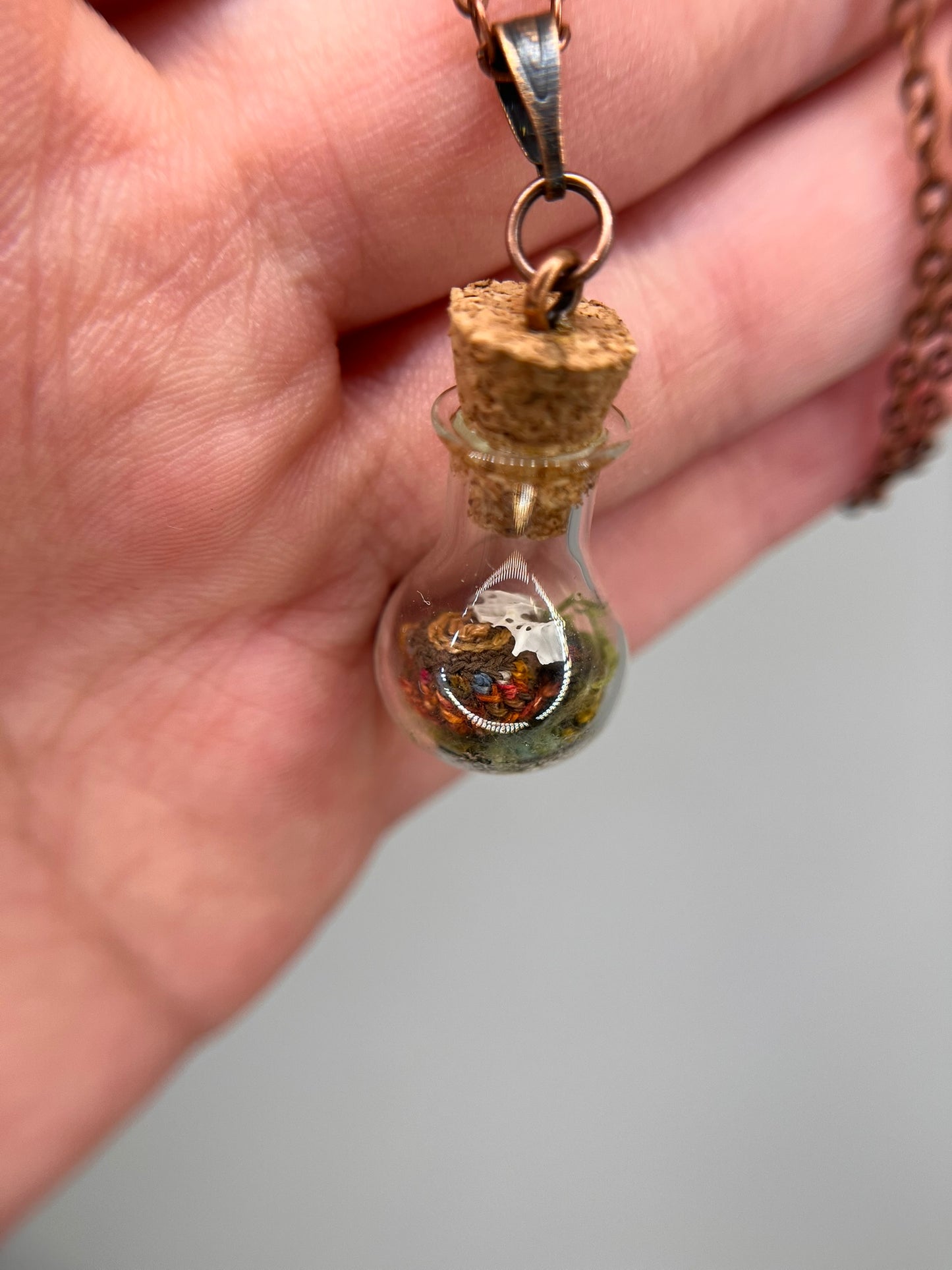 sphenoid bone, stump, & moss - bone garden necklace