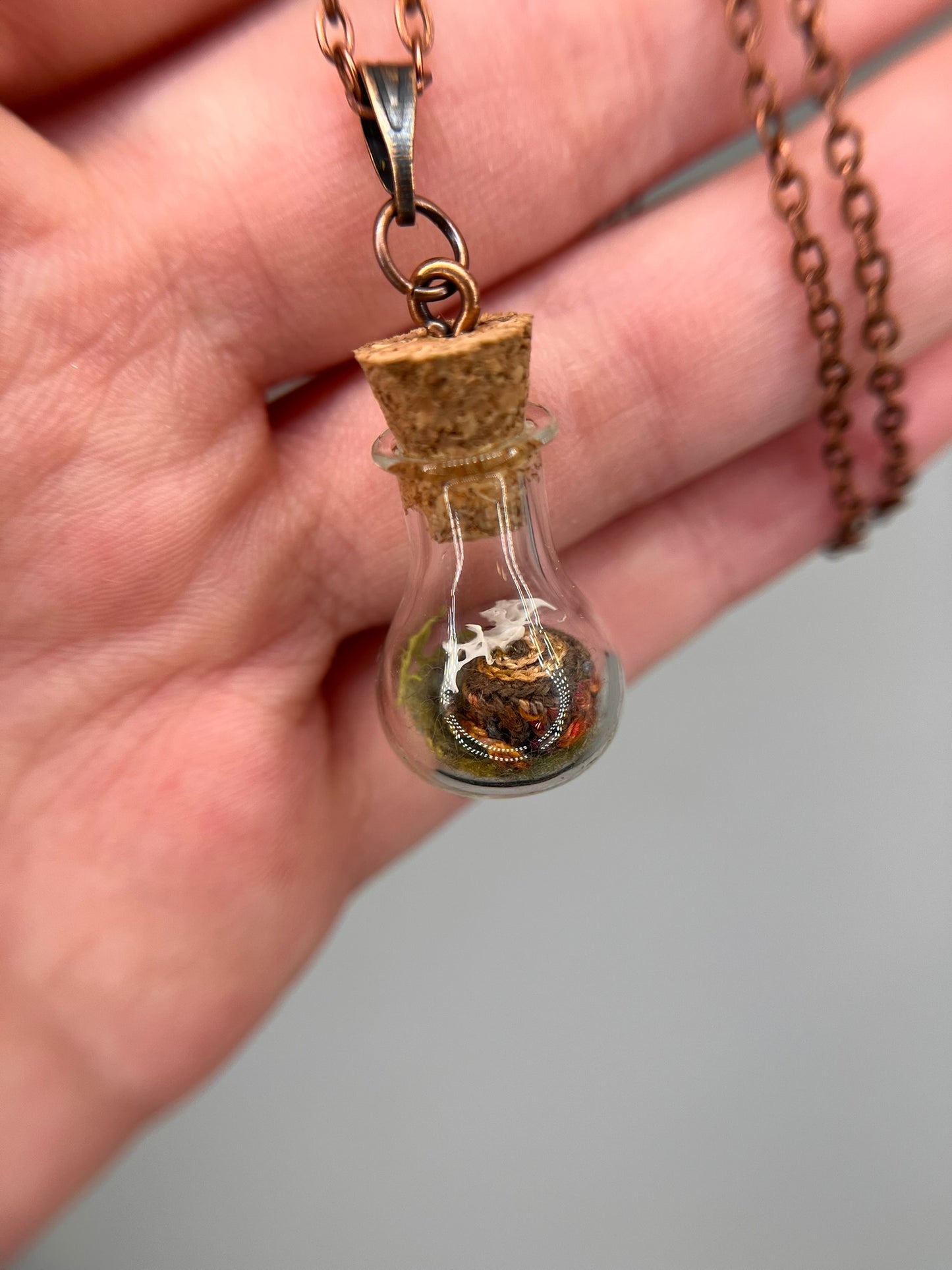 sphenoid bone, stump, & moss - bone garden necklace