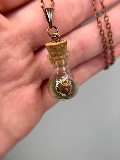 sphenoid bone, stump, & moss - bone garden necklace