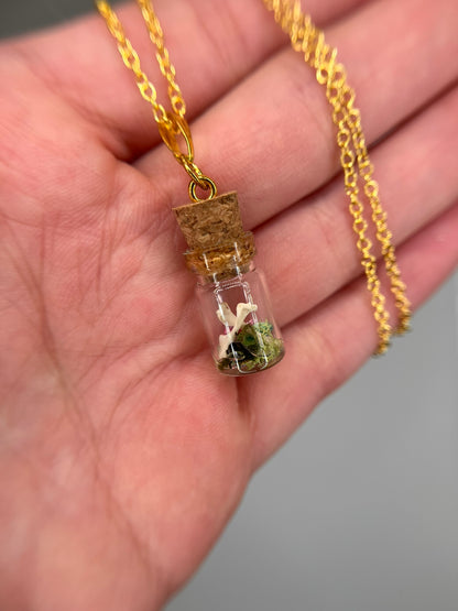 pink flower & humerus bone pair - bone garden necklace