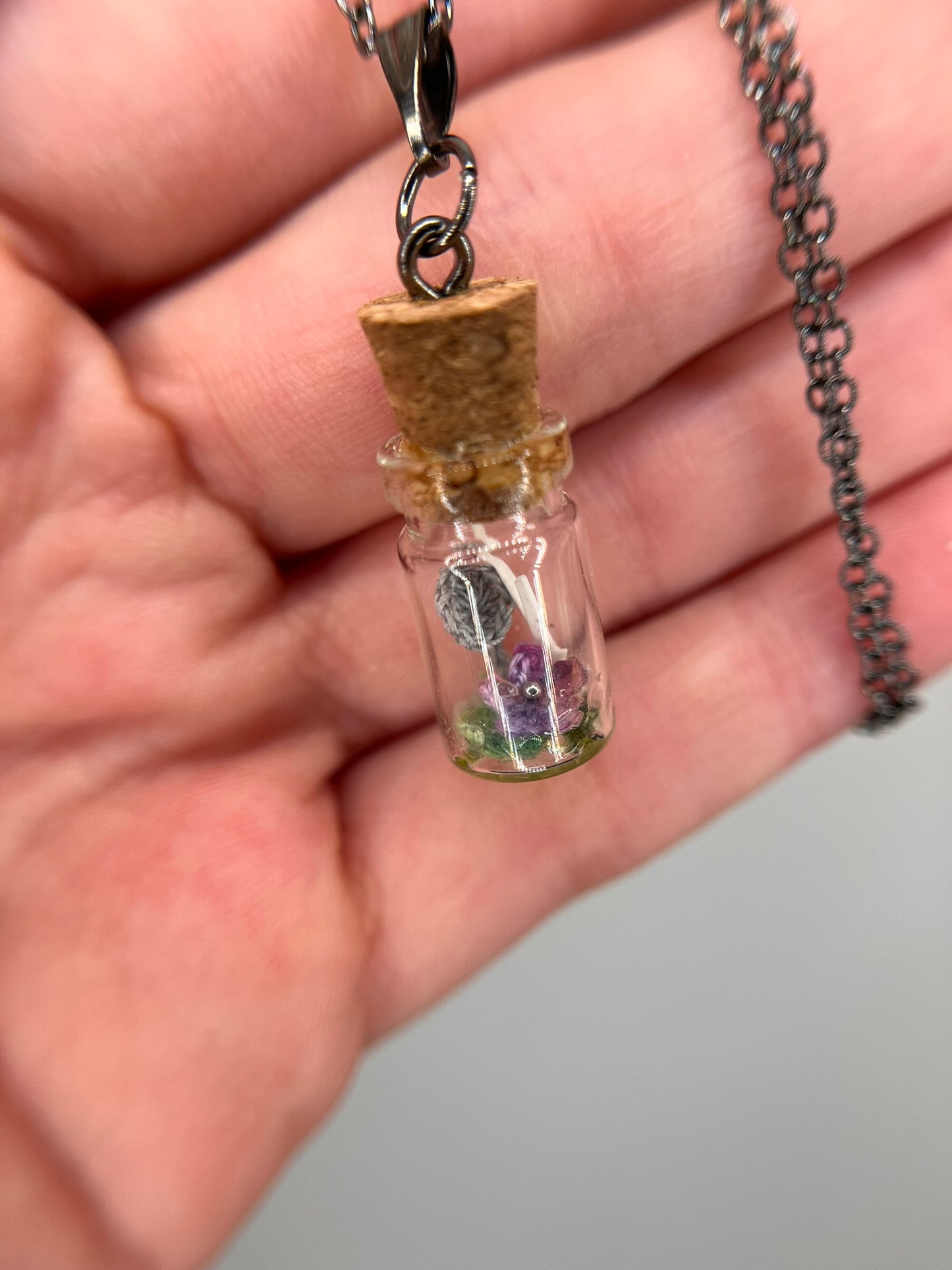 violet, mushroom & paired ulnae - bone garden necklace