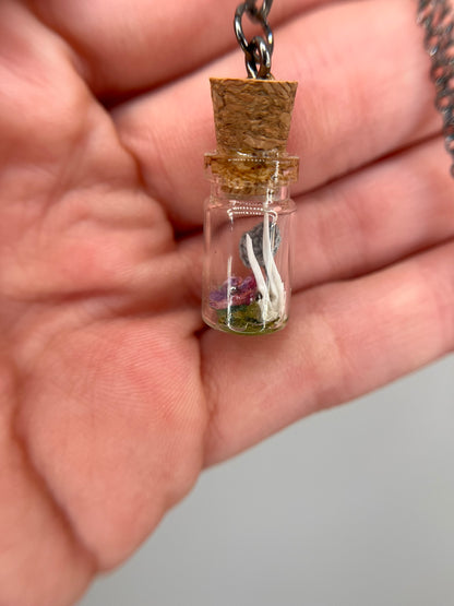 violet, mushroom & paired ulnae - bone garden necklace