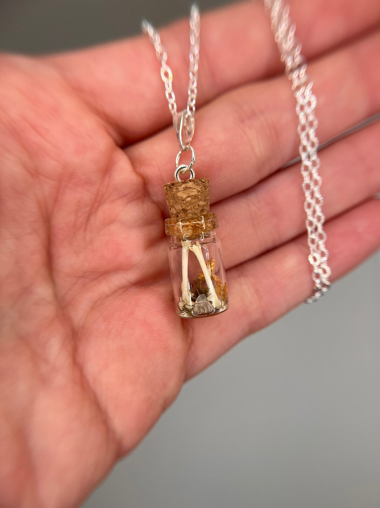 mushroom & femur bone pair - bone garden necklace