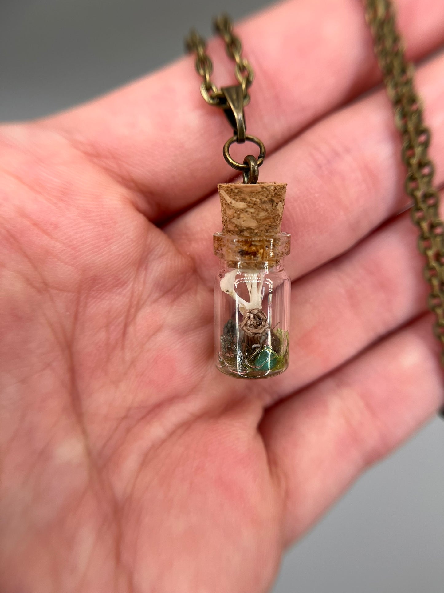 mushroom, sprout & paired hips - bone garden necklace