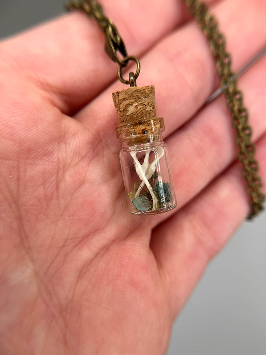 mushroom, sprout & paired hips - bone garden necklace