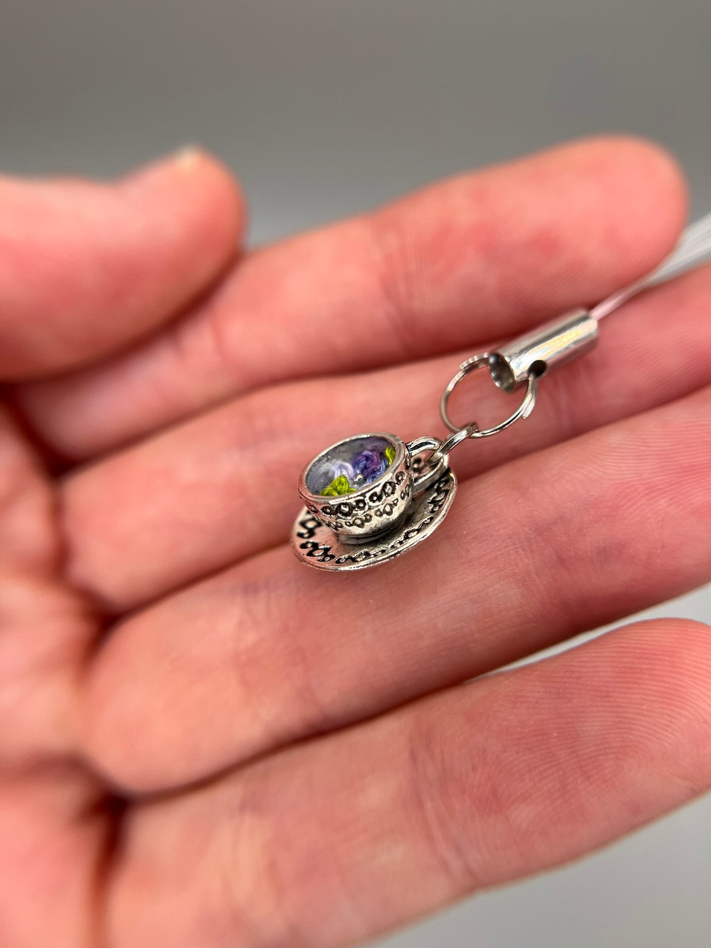tiny flower teacup keychain