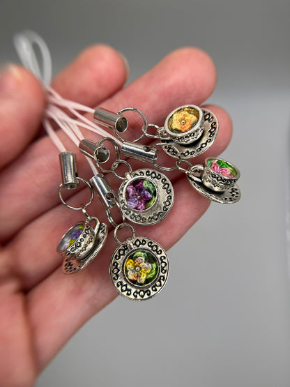 tiny flower teacup keychain