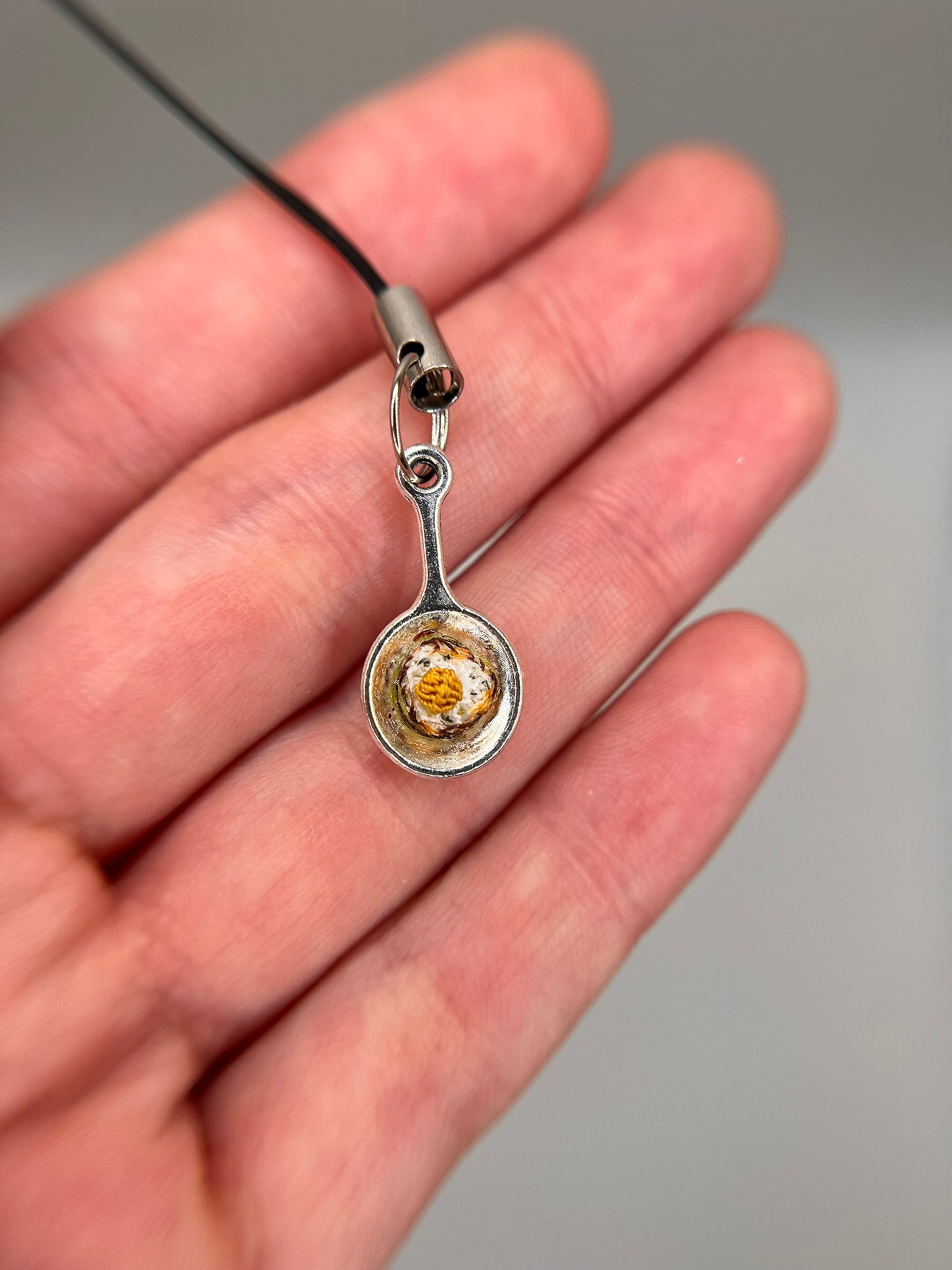 tiny fried egg keychain