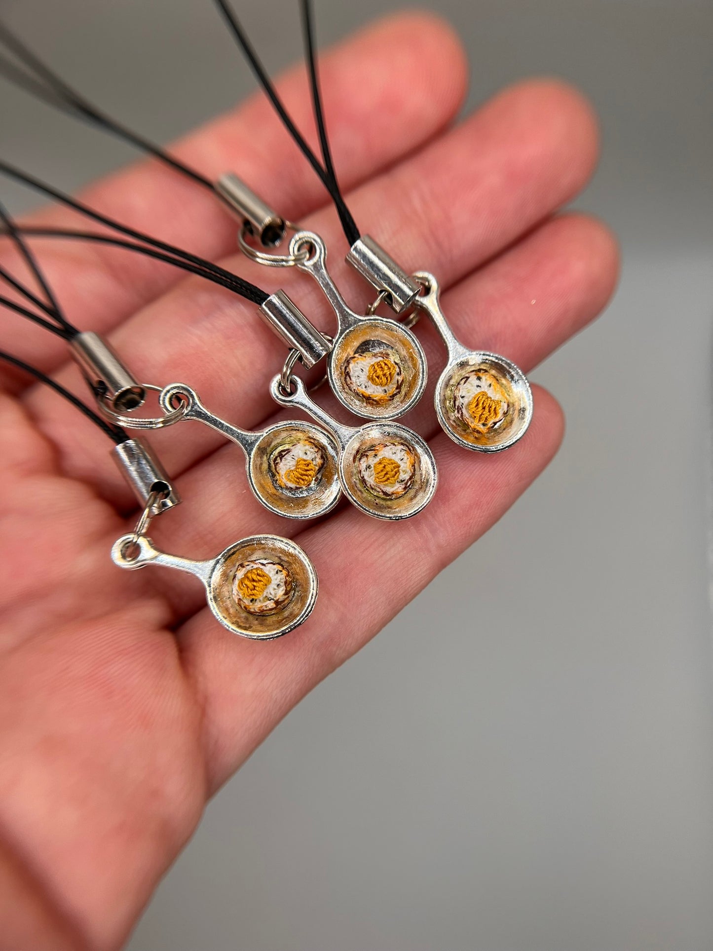 tiny fried egg keychain