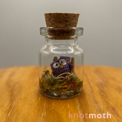 Octavia Owl Micro Crochet Library Terrarium Jar (removable, magnetic)