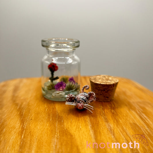 Marsha Mouse and Rose Micro Crochet Terrarium Jar (removable, magnetic)
