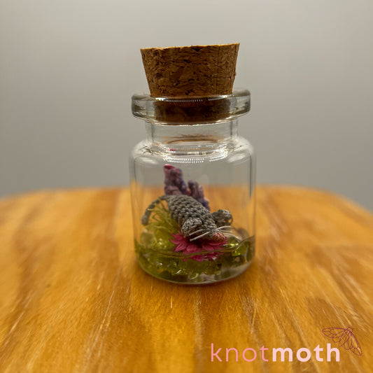 Mae Mouse and Lavender Micro Crochet Terrarium Jar (removable, magnetic)