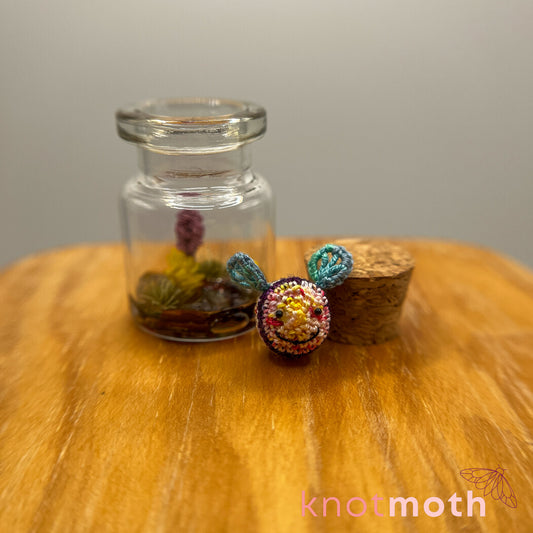 bell Bumblebee and Lavender Micro Crochet Terrarium Jar (removable, magnetic)