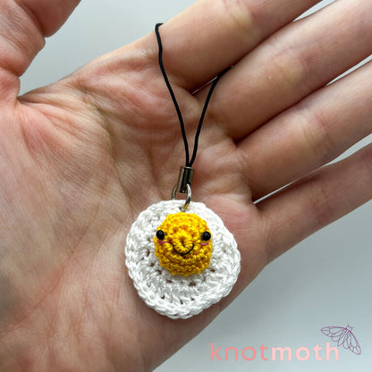 Sunny Fried Egg Mini Crochet Keychain