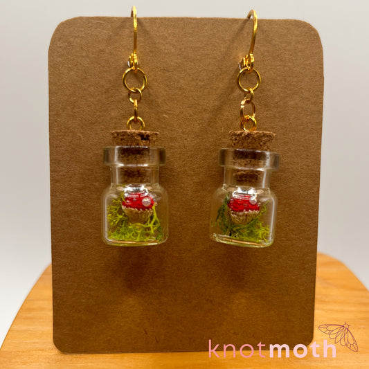 Mushroom Terrarium Micro Crochet Earrings