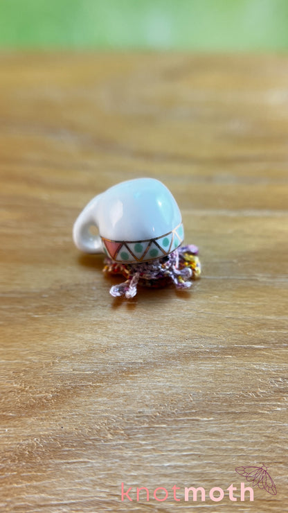 Charlie Hermit Crab Micro Crochet Magnetic Teacup Trinket