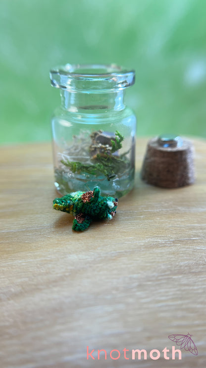 Devon Dragon with Treasure Chest Micro Crochet Terrarium Jar (removable, magnetic)