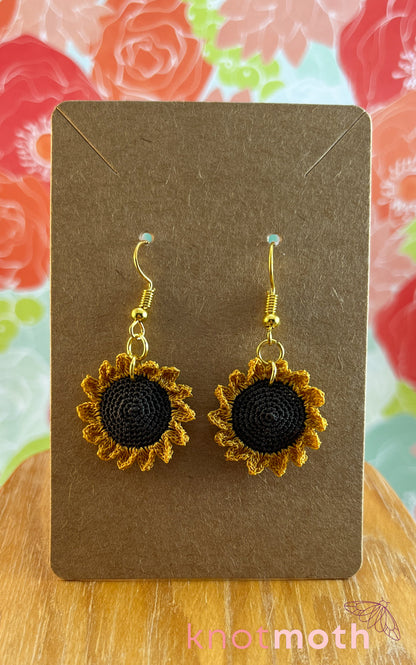 Sunflower Micro Crochet Dangle Earrings
