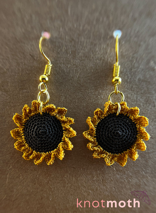 Sunflower Micro Crochet Dangle Earrings