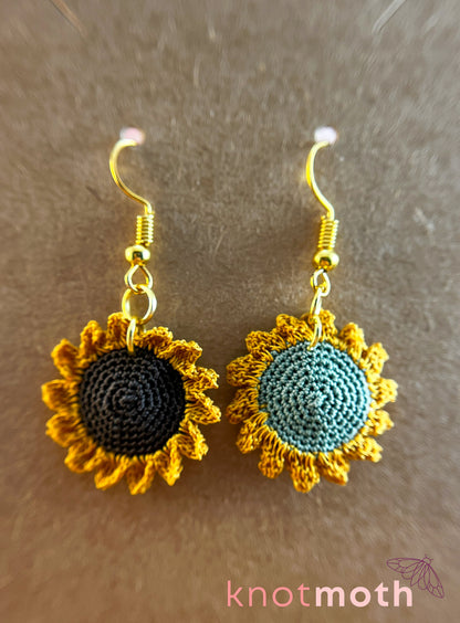 Sunflower Micro Crochet Dangle Earrings