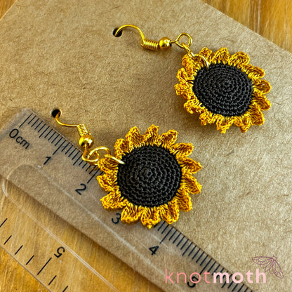 Sunflower Micro Crochet Dangle Earrings