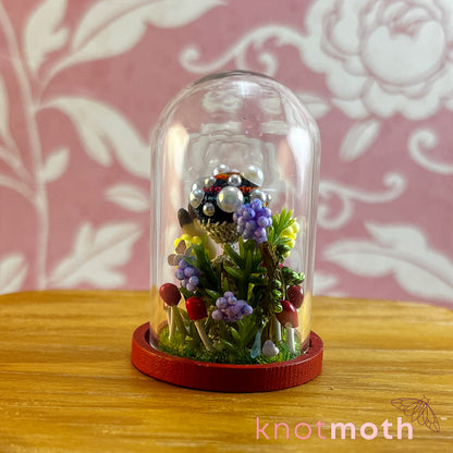 Maya Mushroom and Brock Bunny Micro Crochet Terrarium Jar Handmade Scene (removable, magnetic)